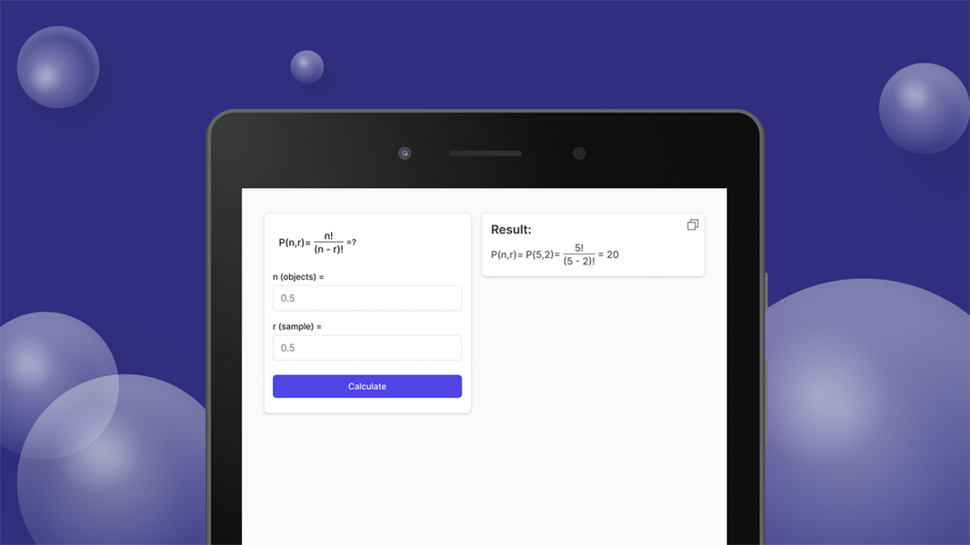 Permutations Calculator Capture d'écran 1