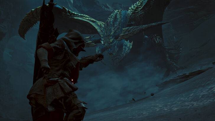 Hunter battling monster in Wilds
