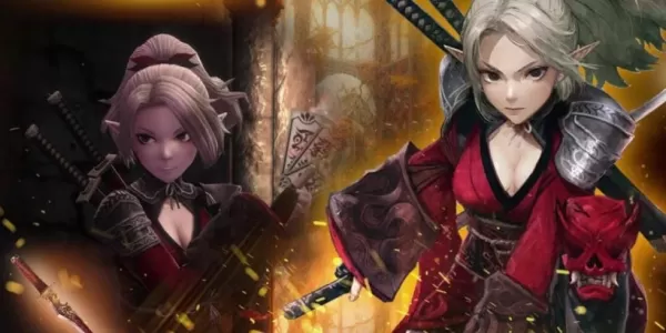 A white-haired ninja woman with elven ears stands ready for battle