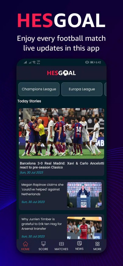 HesGoal - Live Football TV HD应用截图第0张