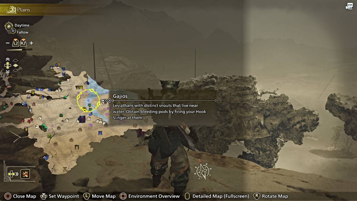Ang Gaijos ay minarkahan sa isang mapa sa Monster Hunter Wilds