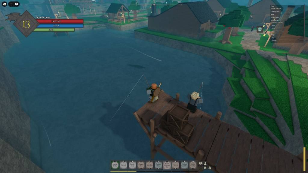 Simon the Fisherman assisting a player with fishing