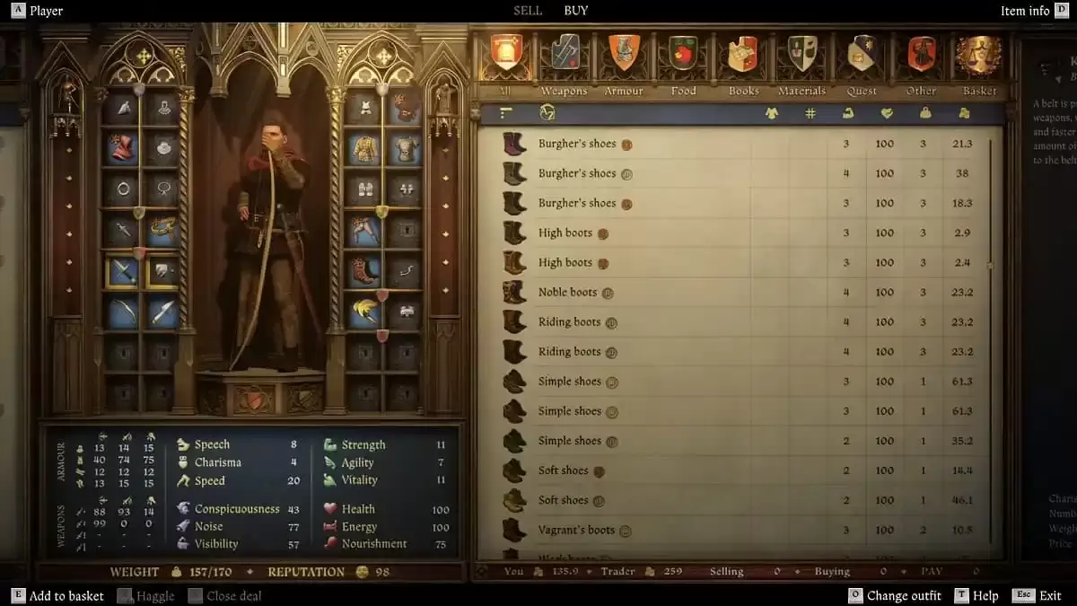 Merchant selling footwear in Kingdom Come Deliverance 2