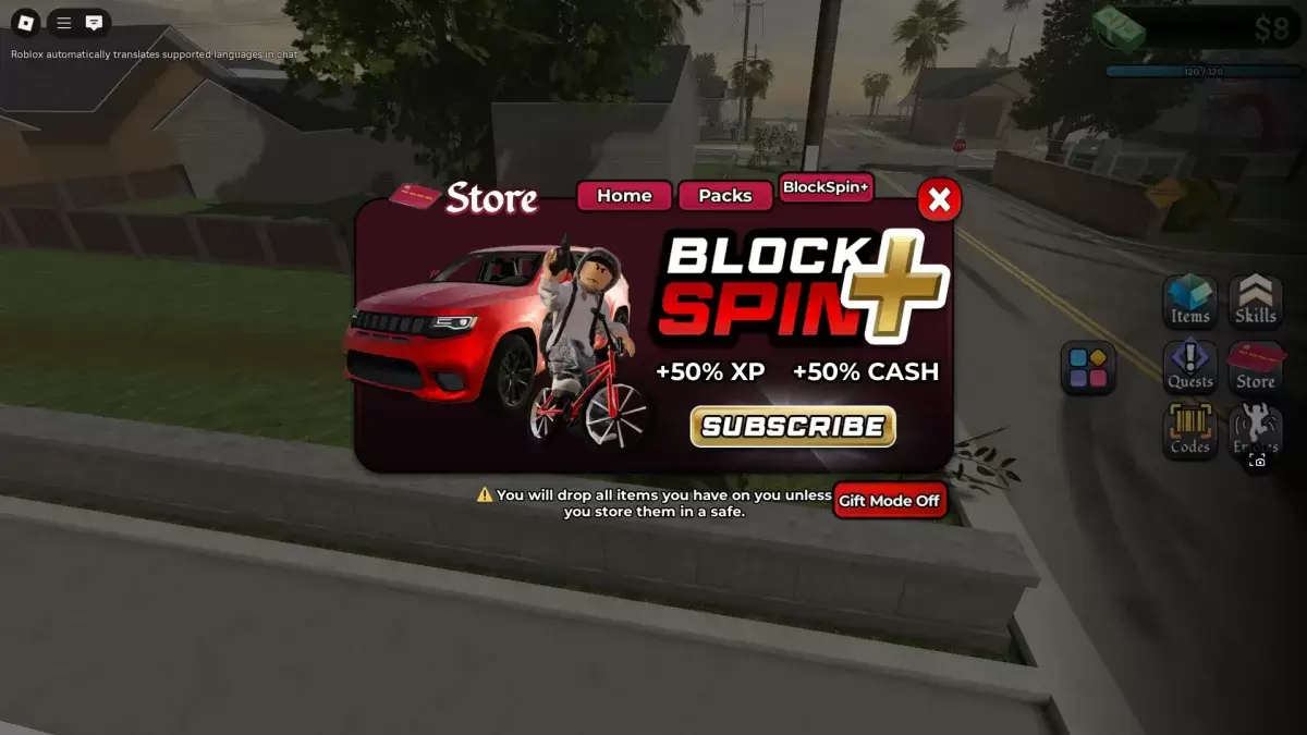 Ang isang manlalaro na nakikipag -ugnay sa menu ng tindahan upang makakuha ng Blockspin Plus BattlePass