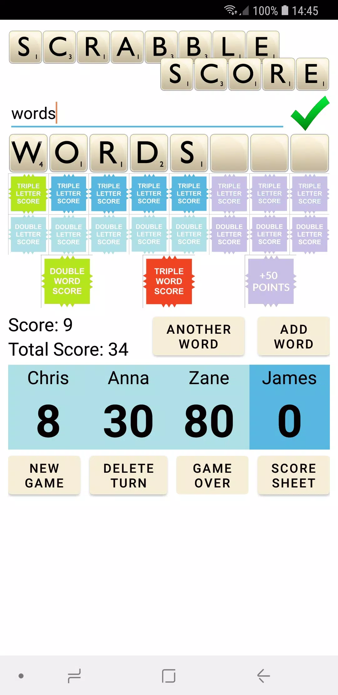 Schermata Scrabble Score 1